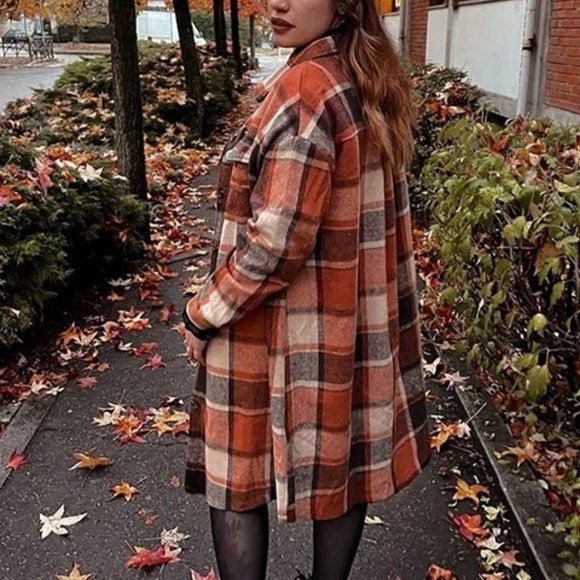 MODA ME COUTURE Jackets & Blazers - Casual Plaid Print Flap Pocket button down Duster Jacker Coat